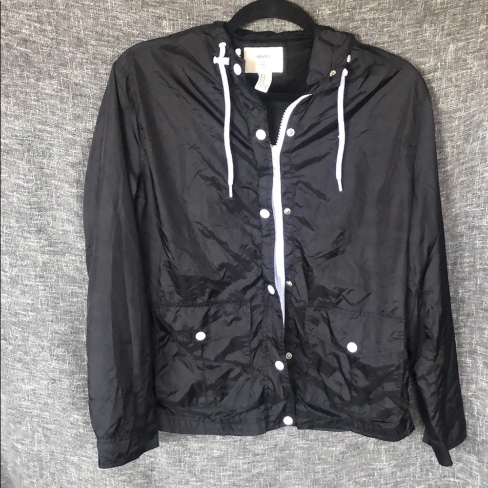 Black and White Minimalist Forever 21 Rain Jacket